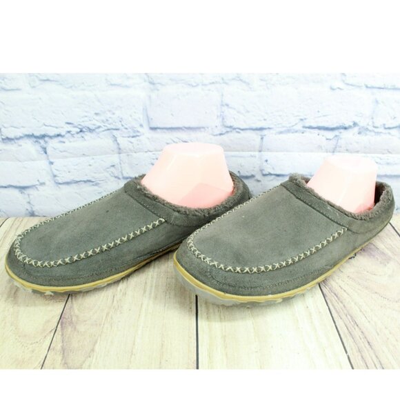 LL Bean Dark Gray Suede Fleece Lined Mountain Slipper Scuffs Size 11 M - Picture 2 of 9